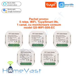 5 x releu smmart cu monitorizare consum 1 canal QS-WIFI-S05-EC