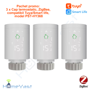 Pachet promo 3 capete termostatice ZigBee, compatibile Tuya/Smart life, model PST-HY368